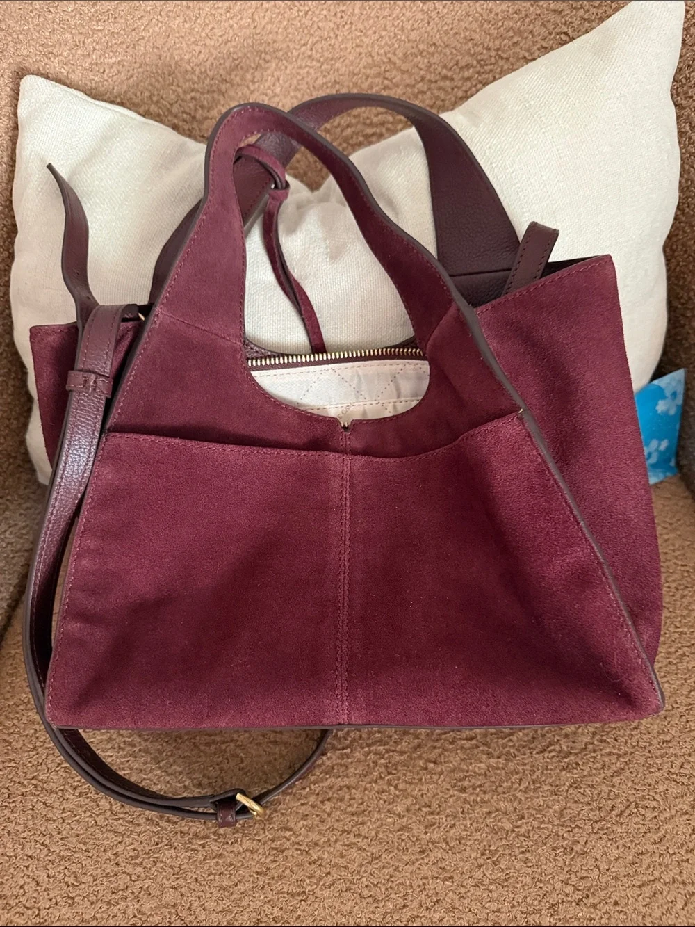 Vince Camuto Suede Tassel Shoulder Bag in Wine